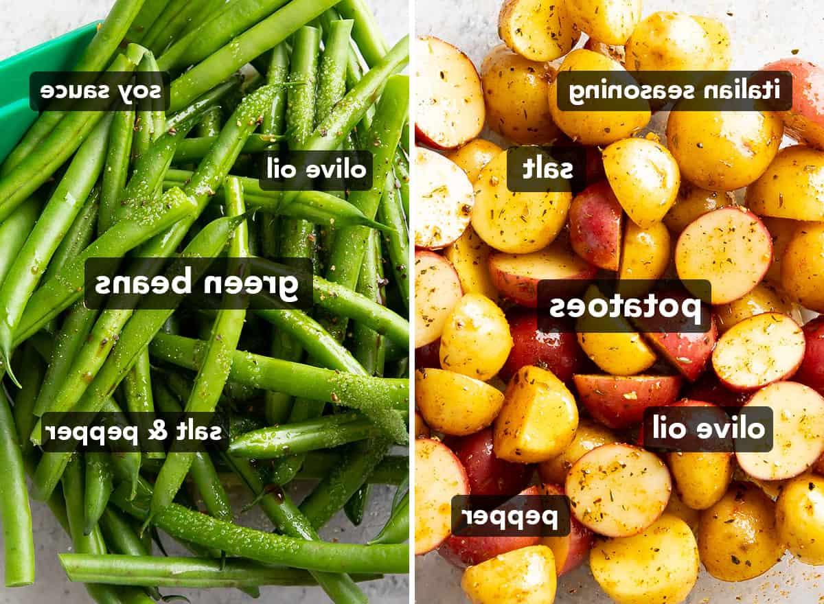Geröstete Grüne Bohnen und Kartoffeln 4 ingredients to make roasted green beans and potatoes