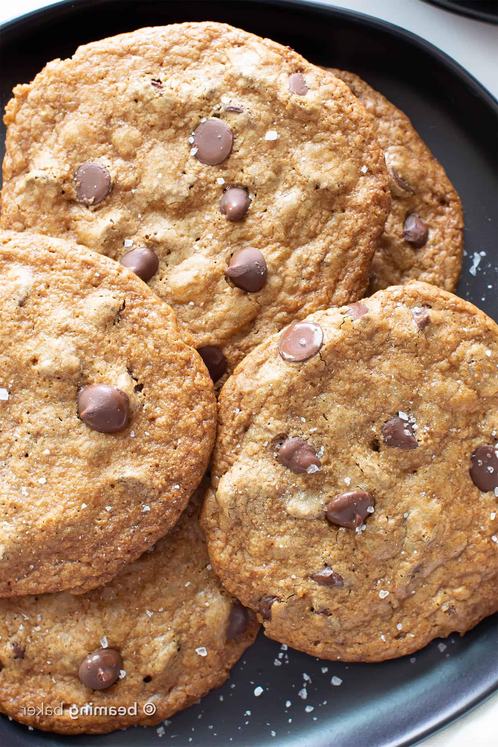 Knusprige Vegane & Glutenfreie Meersalz-Schokoladenkekse: SUPER dünne vegane Schokoladenkekse, die durch und durch knusprig sind. Bestreut mit funkelndem Meersalz: die BESTEN süß-salzigen glutenfreien Schokoladenkekse! #GlutenFrei #Vegan #Kekse #Weihnachten #GlutenFreiVegan | Rezept auf BeamingBaker.com