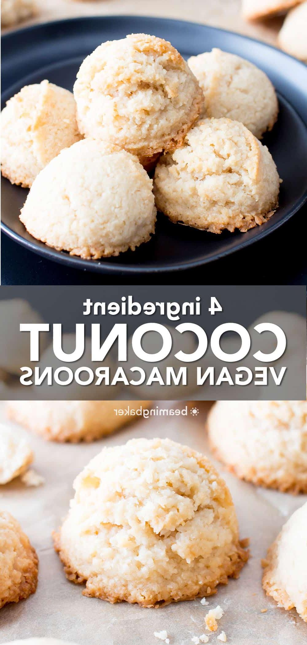 **Vegane Kokosmakronen mit 4 Zutaten (Paleo & Gesund)** 5 Vegane Kokosmakronen: Unwiderstehlich zähe vegane Kokosmakronen mit knusprigen Rändern und süßem Kokosgeschmack. Nur 4 Zutaten! Paleo, Gesund. #Vegan #Kokos #Makronen #Paleo #Gesund | Rezept auf BeamingBaker.com