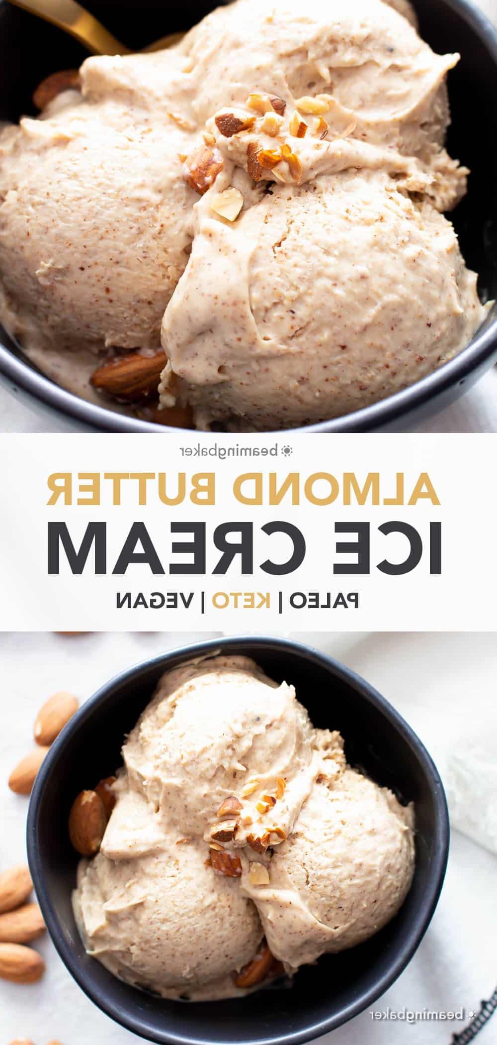 4-Zutaten-Mandelbutter-Paleo-Eis (Keto, Vegan) 5 Cremiges Paleo Mandelmus Eis aus nur 4 Zutaten: in nur 5 Minuten vorbereitet und ohne Eismaschine! Vegan, Keto, Milchfrei. Ideal für eine gesunde Ernährung. #Paleo #Mandelmus #Eis #NoChurn #Vegan #Keto