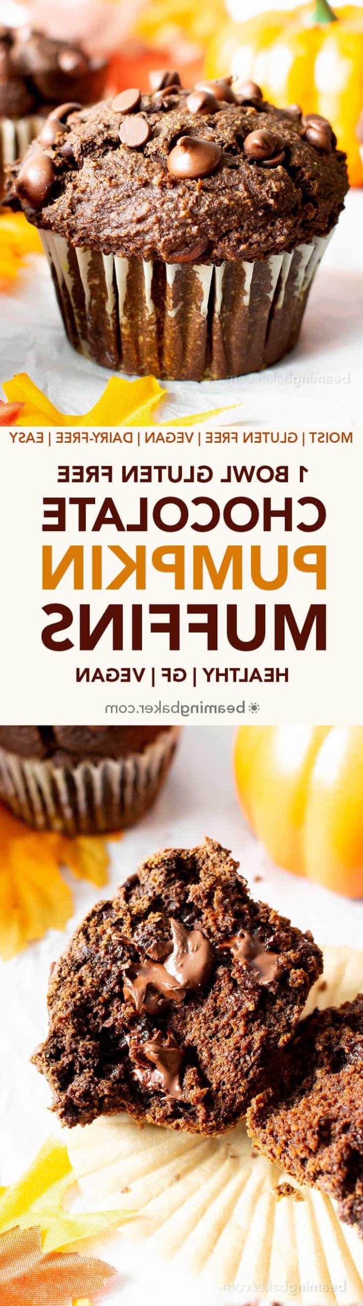 Saftige einfache glutenfreie Schoko-Kürbis-Muffins: Ein Ein-Schüssel-Rezept für feuchte, fudgy Muffins voller Herbst-Aromen. Vegan und glutenfrei.