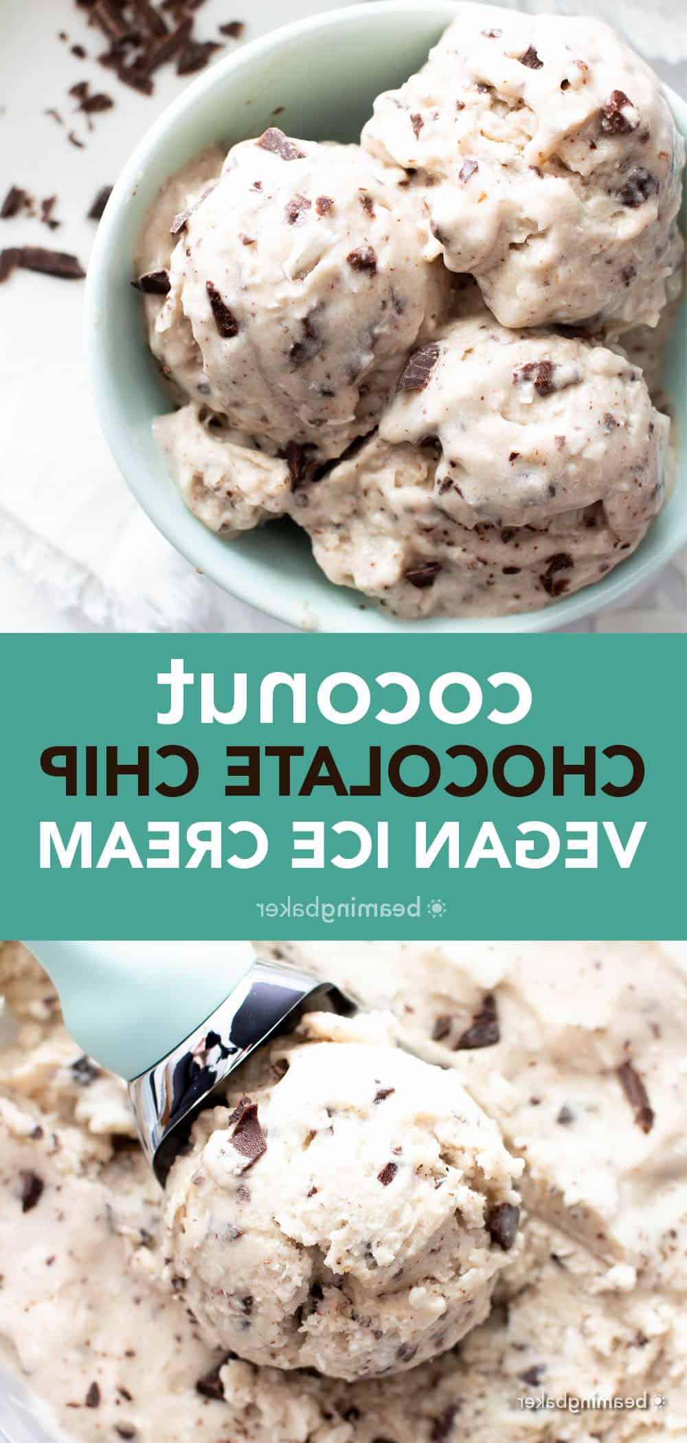 Veganes Kokos-Schokostückchen-Eis Rezept – Hausgemacht! 6 Kokos-Schoko-Veganes Eis Rezept: dieses köstliche vegane Eisrezept ist wunderbar reichhaltig und cremig! Das beste hausgemachte vegane Eis—vollgepackt mit Kokos & Schokochips, ohne Eismaschine. #Vegan #Eis #Kokosnuss #Schokochips #VeganesEis | Rezept auf BeamingBaker.com
