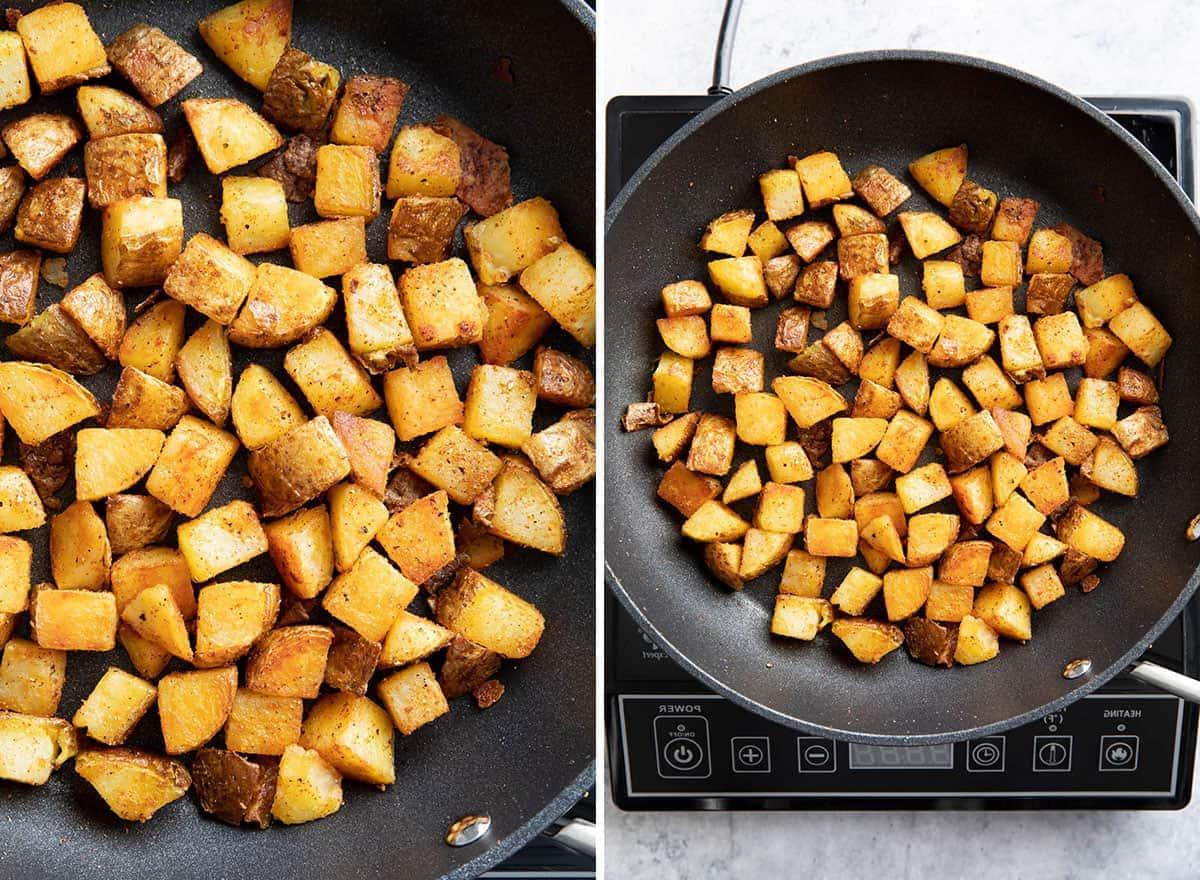 **So werden Frühstückskartoffeln knusprig!** 8 Zwei Fotos, die zeigen, wie man dieses Rezept zubereitet – Kochen bis goldbraun