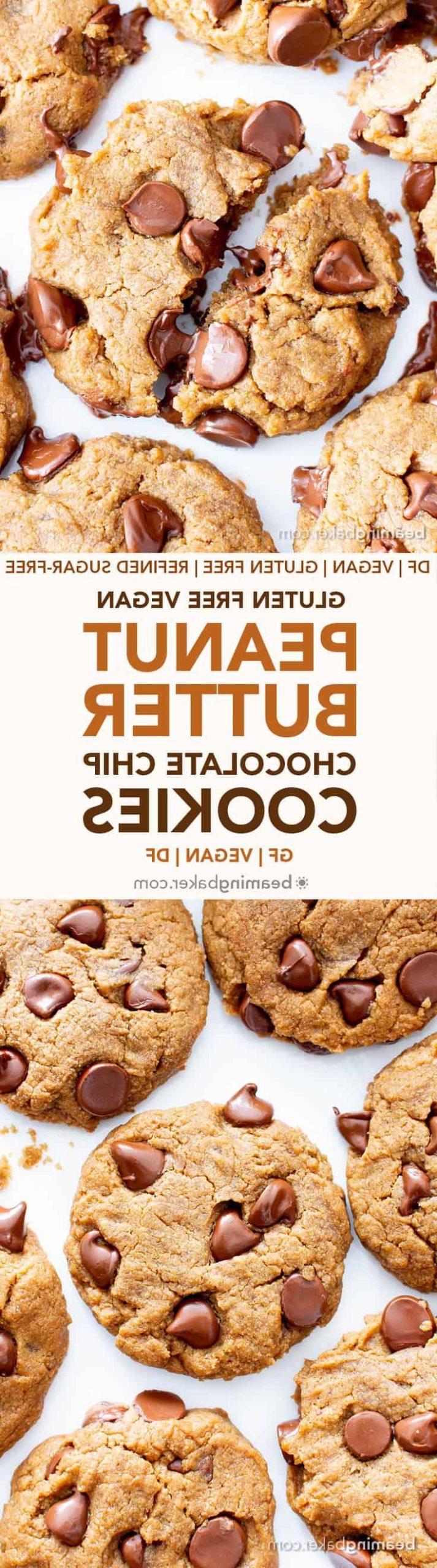 Glutenfreie, Vegane Erdnussbutter-Schoko-Kekse: Ein einfaches Rezept für perfekt weiche und zähe Schoko-Kekse, die vor cremigem Erdnussbuttergeschmack nur so strotzen! #Vegan #Glutenfrei #Milchfrei #Erdnussbutter #Kekse #Dessert #SchokoChips | Rezept auf BeamingBaker.com
