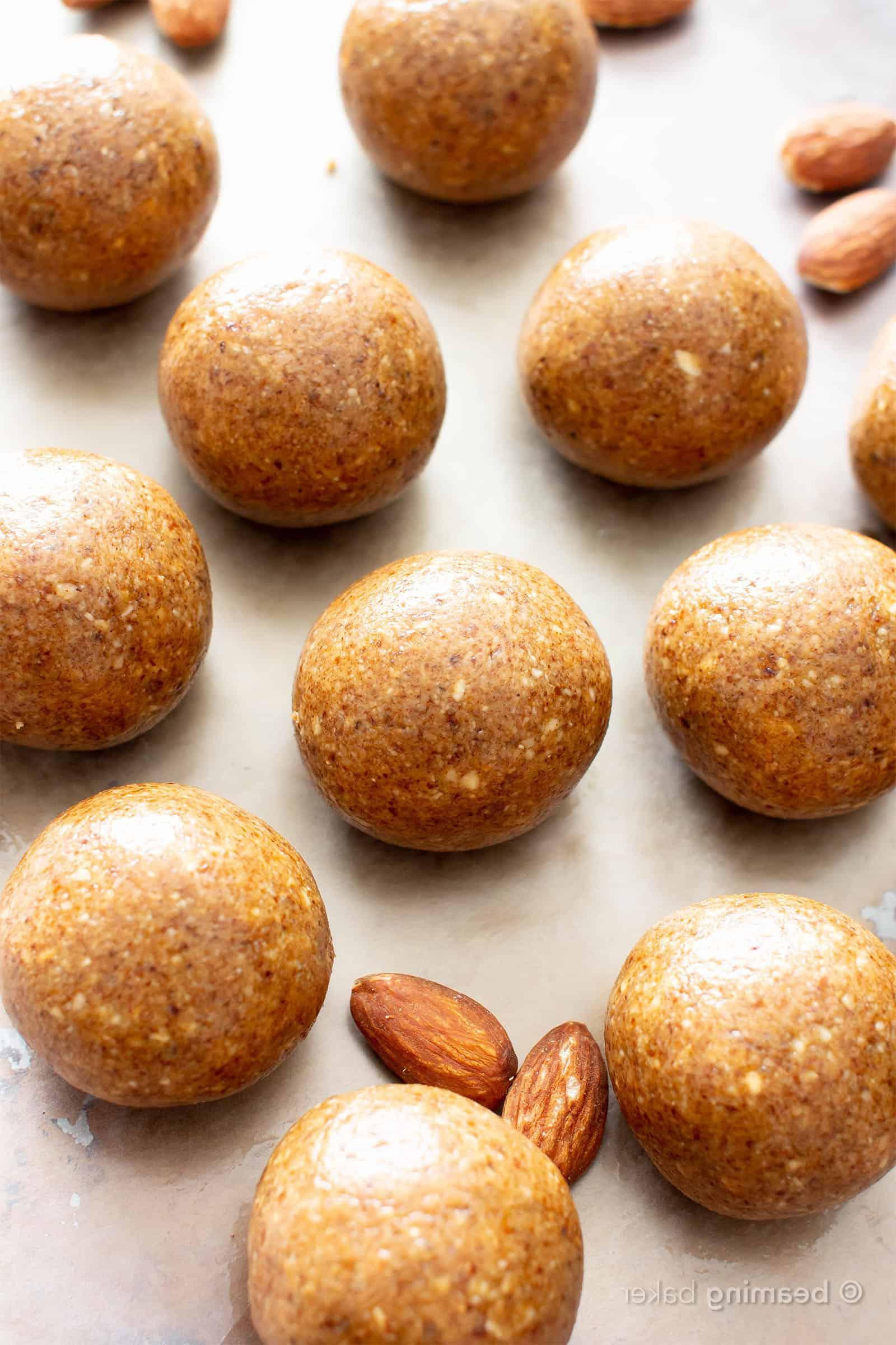 3 Ingredient Healthy No Sugar Added Paleo Energy Balls (V, GF): a fruit-sweetened recipe for salty ‘n sweet healthy energy balls that are paleo, vegan, gluten-free and dairy-free. #EnergyBalls #EnergyBites #HealthySnacks #BeamingBaker #Vegan #GlutenFree #DairyFree #NoSugarAdded | Recipe at BeamingBaker.com