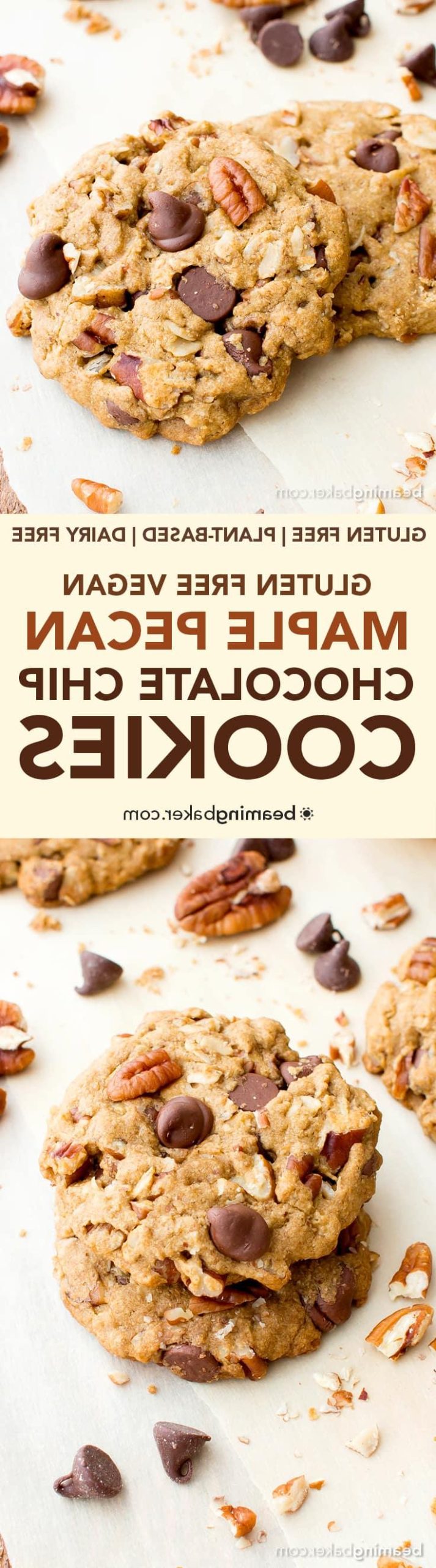 Ahorn-Pekannuss-Schokostückchen-Kekse (Hafermehl, Vegan, Glutenfrei, Milchfrei) 8 Ahorn-Pekannuss-Schoko-Cookies (V, GF, DF): Ein einfaches Rezept für köstlich weiche und zähe Hafermehl-Schoko-Cookies, die vor Ahorn- und Pekannussgeschmack nur so strotzen. #Vegan #GlutenFree #DairyFree #OatFlour | BeamingBaker.com