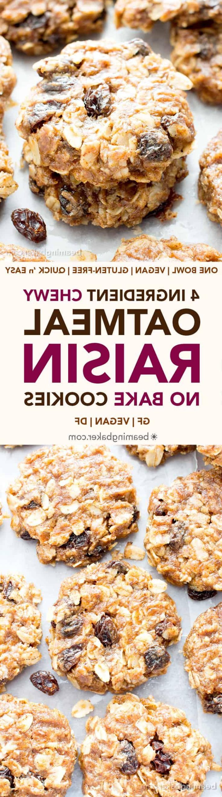 4-Zutaten-Haferflocken-Rosinen-Cookies ohne Backen (Vegan, Glutenfrei): Ein einfaches Rezept für herrlich zähe, ungebackene Kekse voller Rosinen- und Zimtgeschmack! #Vegan #Glutenfrei #Milchfrei #Kekse #OhneBacken #Dessert | Rezept auf BeamingBaker.com