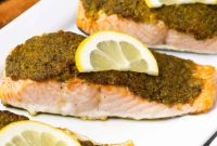 Crispy Panko Pesto Salmon Bake