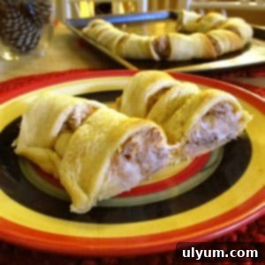 Your New Favorite Tuna Crescent Ring 2 Two slices of tuna crescent ring, showing the flaky pastry and savory filling.