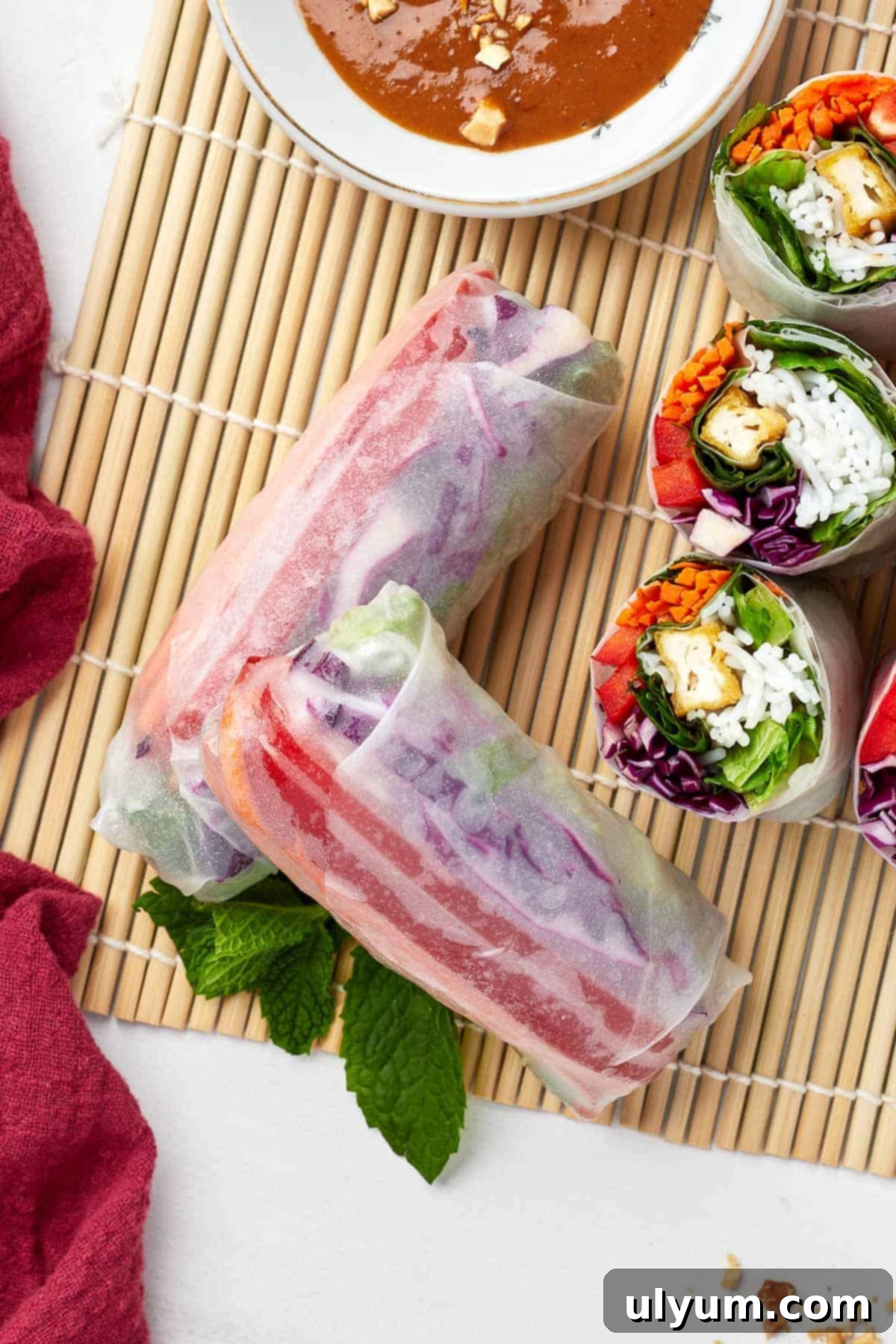 Two perfectly rolled finished spring rolls.