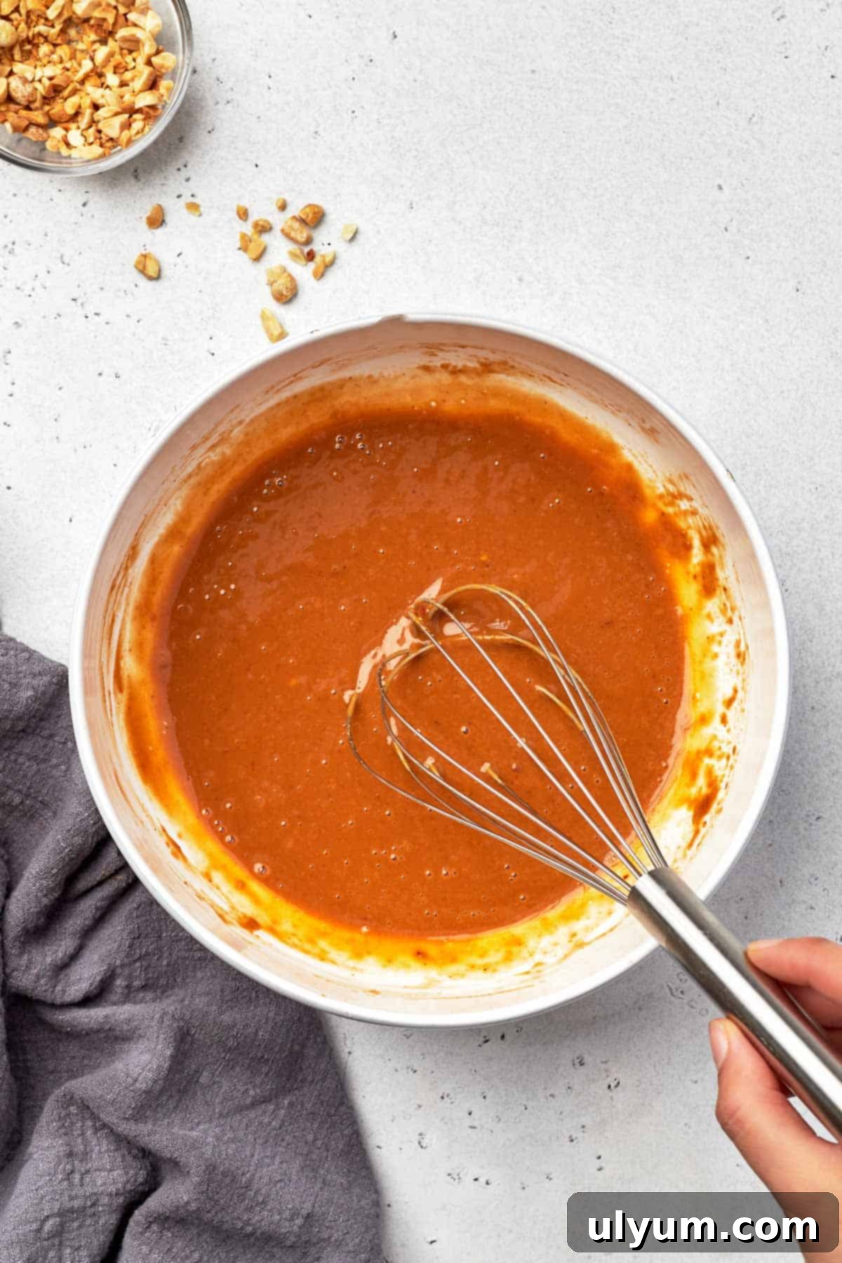 Peanut sauce mixed in a bowl, ready for serving.