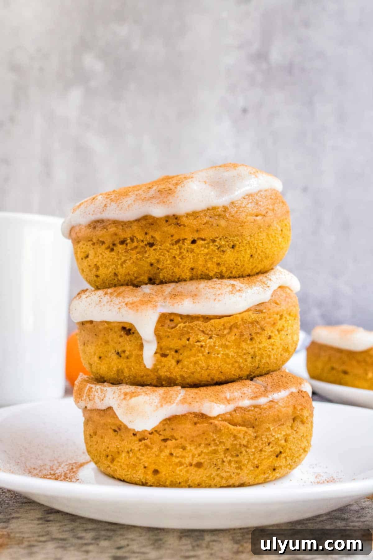 Spiced Baked Pumpkin Donuts with Velvety Cream Cheese Frosting 2 Pumpkin Spice Donuts with Cream Cheese Glaze.