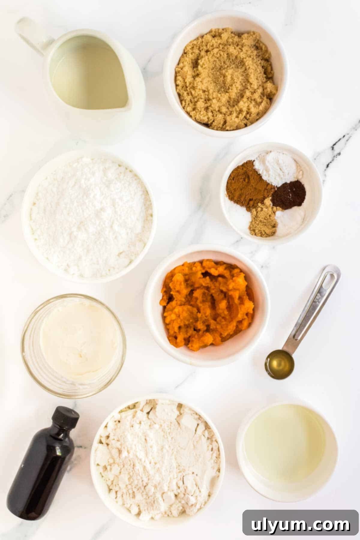 Spiced Baked Pumpkin Donuts with Velvety Cream Cheese Frosting 3 Pumpkin spice donut ingredients.