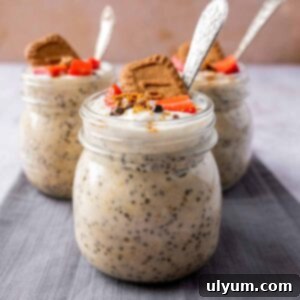 Overnight Cookie Butter Magic 10 Biscoff overnight oats in a glass jar, perfectly creamy and ready to eat.