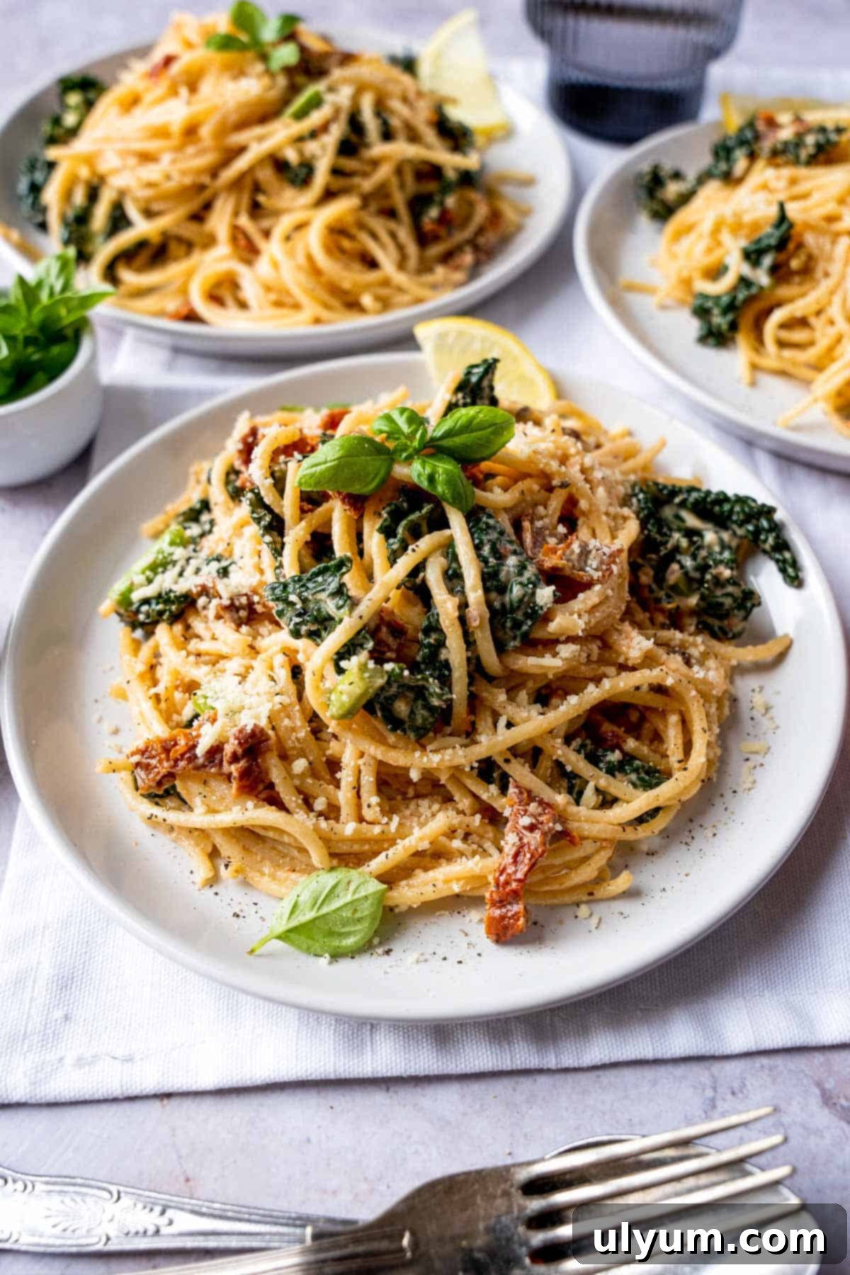 Creamy kale pasta.