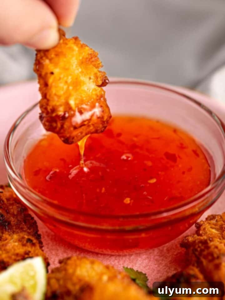 Crispy Air Fryer Frozen Coconut Shrimp served with dipping sauce