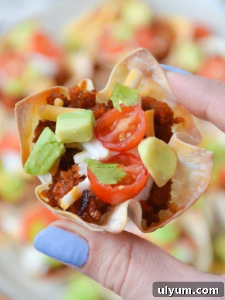 Plant-based Taco Wonton Cups, a delicious appetizer or meal