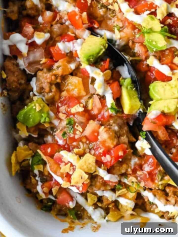 Delicious Walking Taco Casserole Bake with corn chips