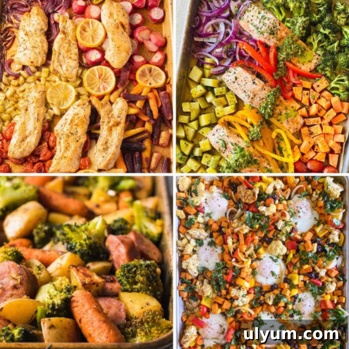 41 Easy Sheet Pan Dinner Ideas 2 Sheet Pan Dinner Ideas. A vibrant array of roasted vegetables and protein on a baking sheet, showcasing the ease and deliciousness of one-pan cooking.