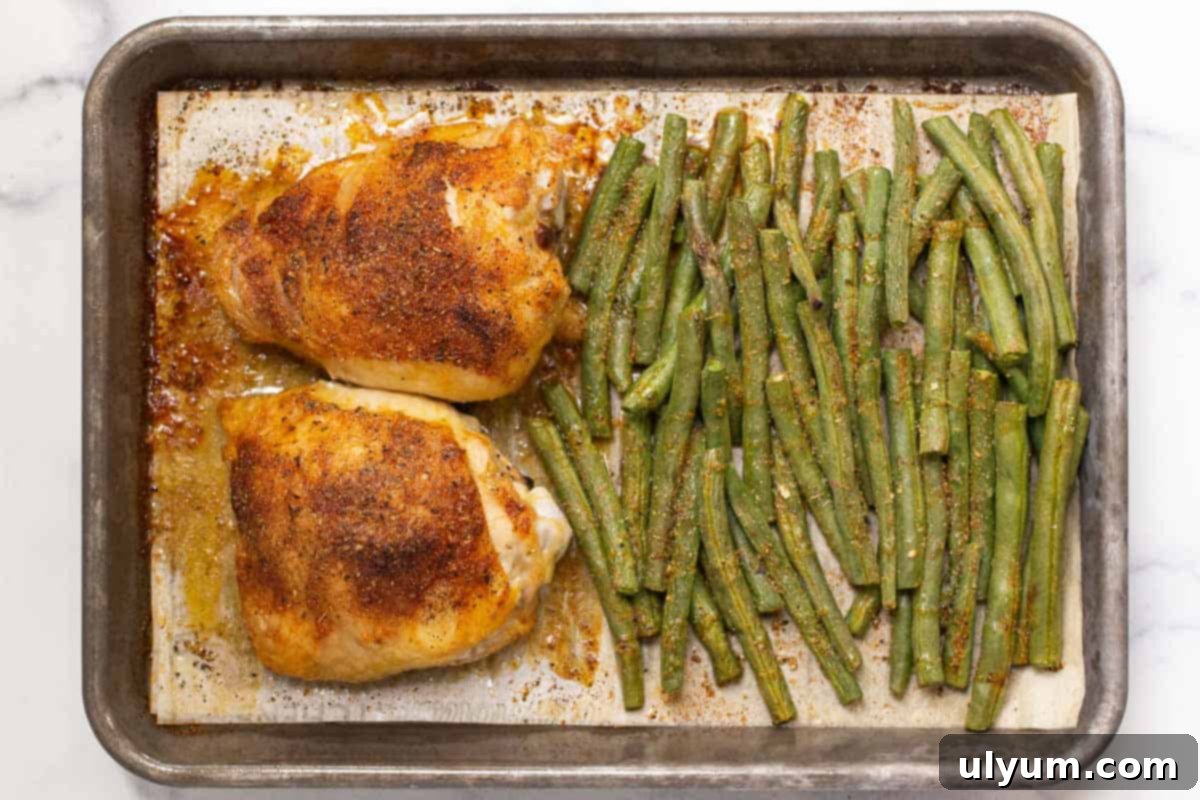 41 Easy Sheet Pan Dinner Ideas 3 Chicken Thighs and Green Beans on a Quarter-Size Sheet Pan. A perfectly cooked sheet pan meal for two.
