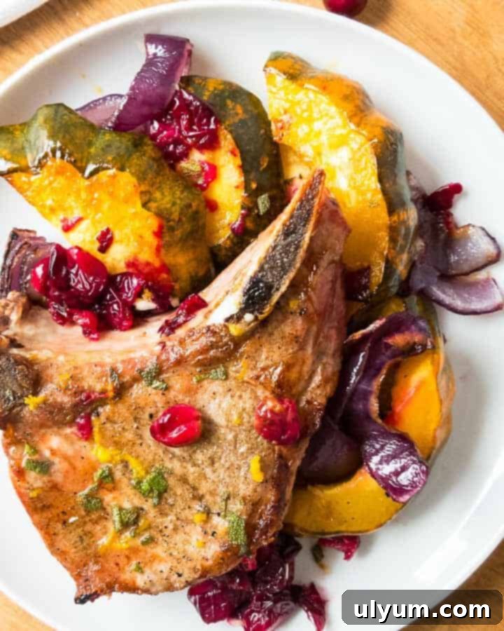 41 Easy Sheet Pan Dinner Ideas 34 Acorn Squash and Pork Chops with Cranberries