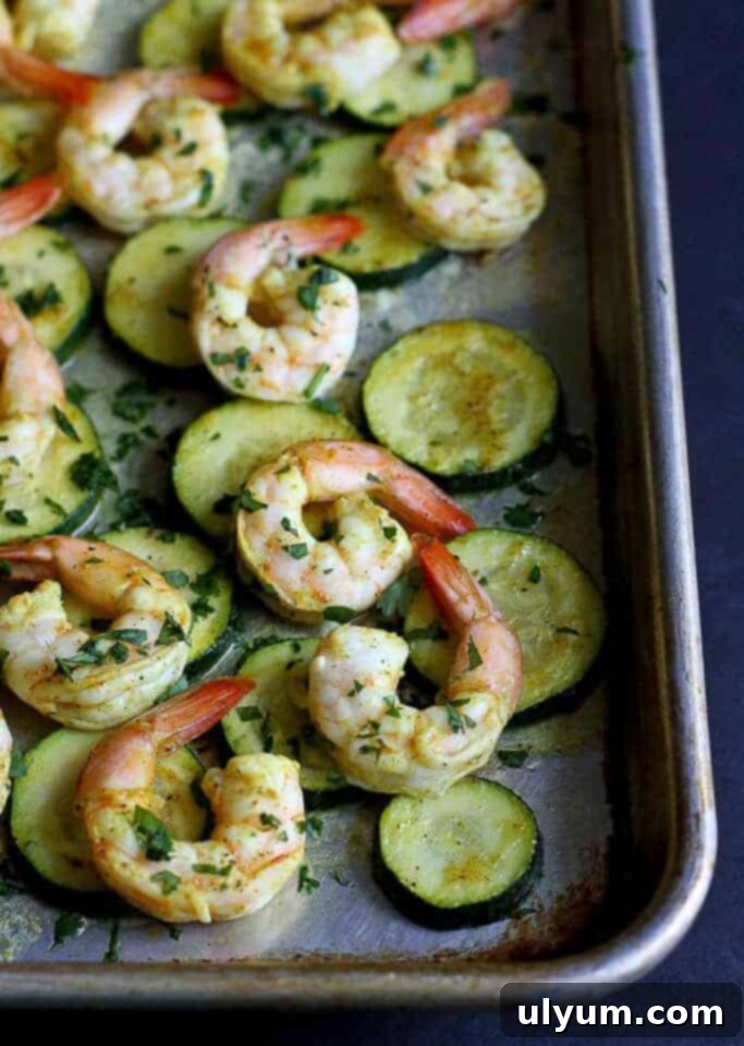 41 Easy Sheet Pan Dinner Ideas 39 Roasted Curry Shrimp and Zucchini