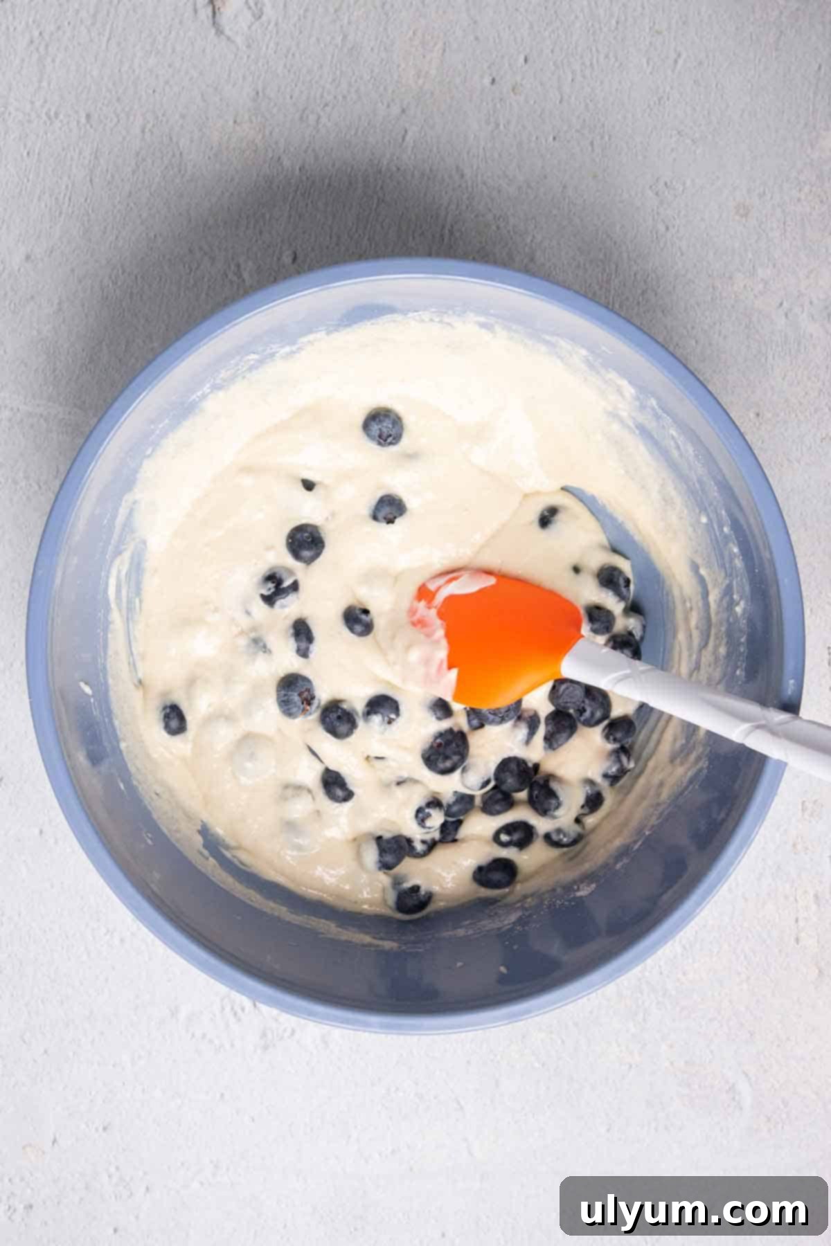 Effortless Blueberry Morning Crumble 5 Bisquick Blueberry Coffee Cake batter in a mixing bowl
