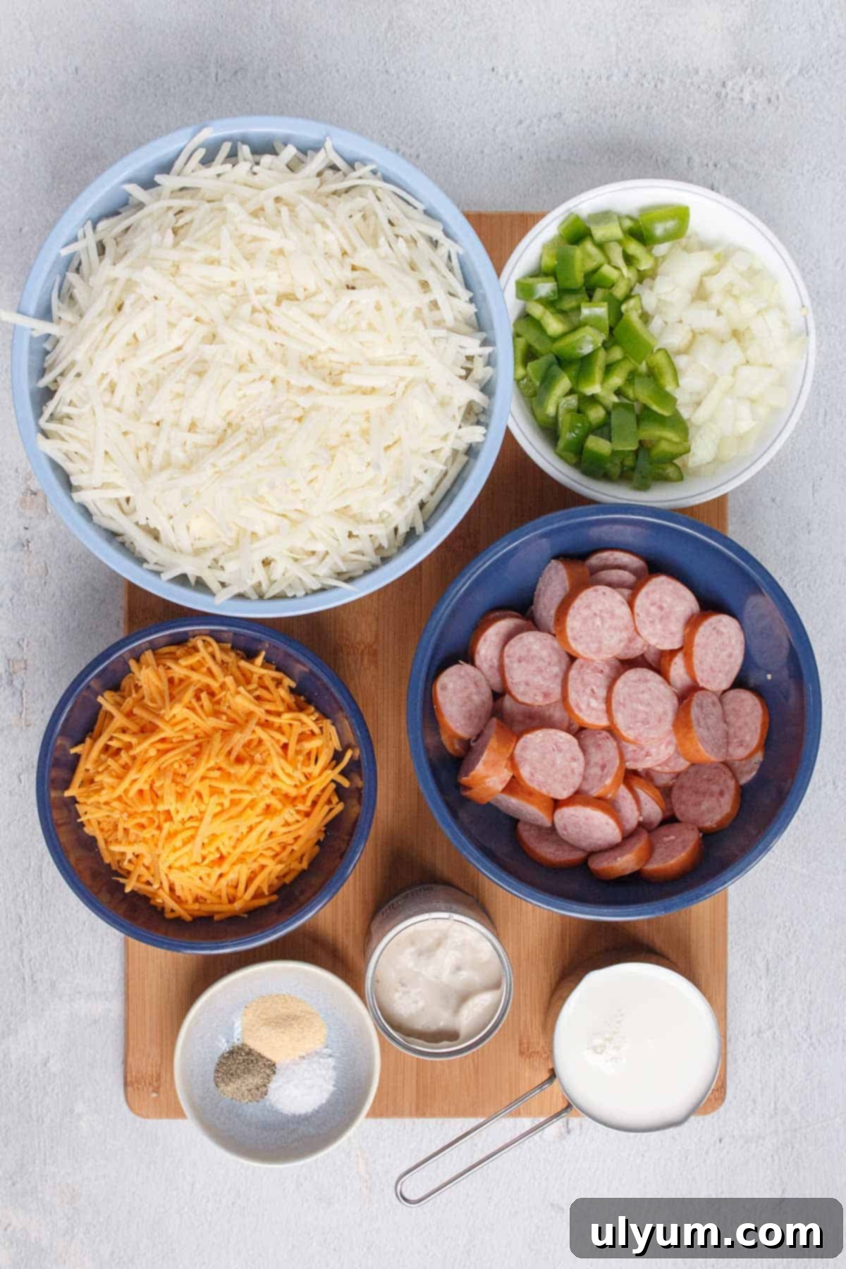Slow Cooker Cheesy Kielbasa Hash Brown Casserole ingredients