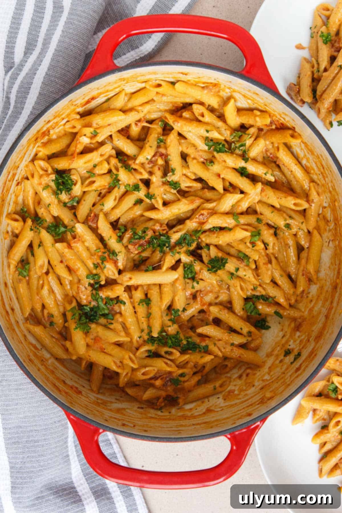 Effortless One-Pot Sun-Dried Tomato Pasta 10 One Pot Sun-Dried Tomato Pasta garnished with fresh parsley, ready to be enjoyed