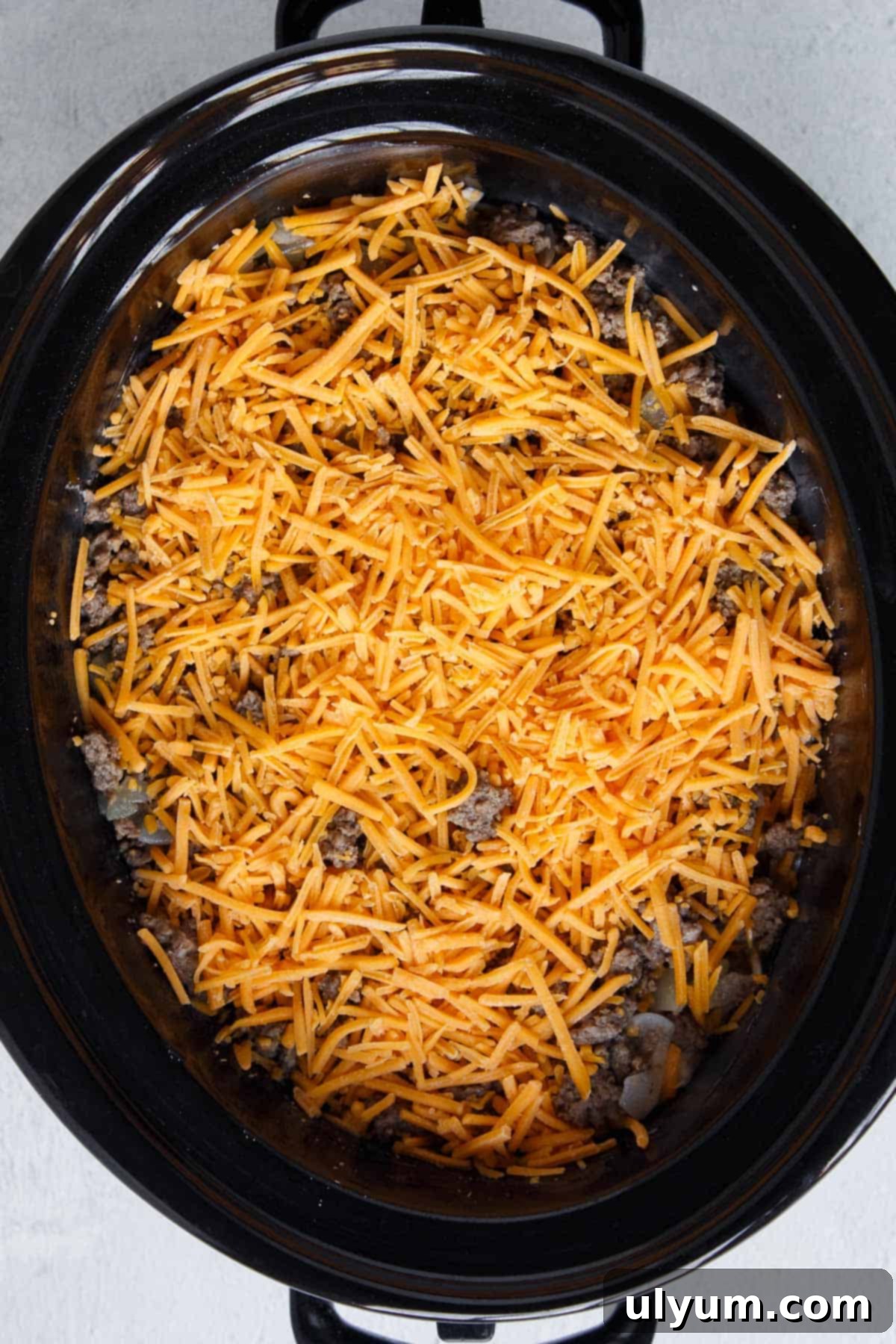 Crockpot Hamburger Hashbrown Casserole before cooking