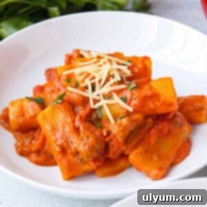 Creamy One Pot Rigatoni, ready to serve and enjoy.