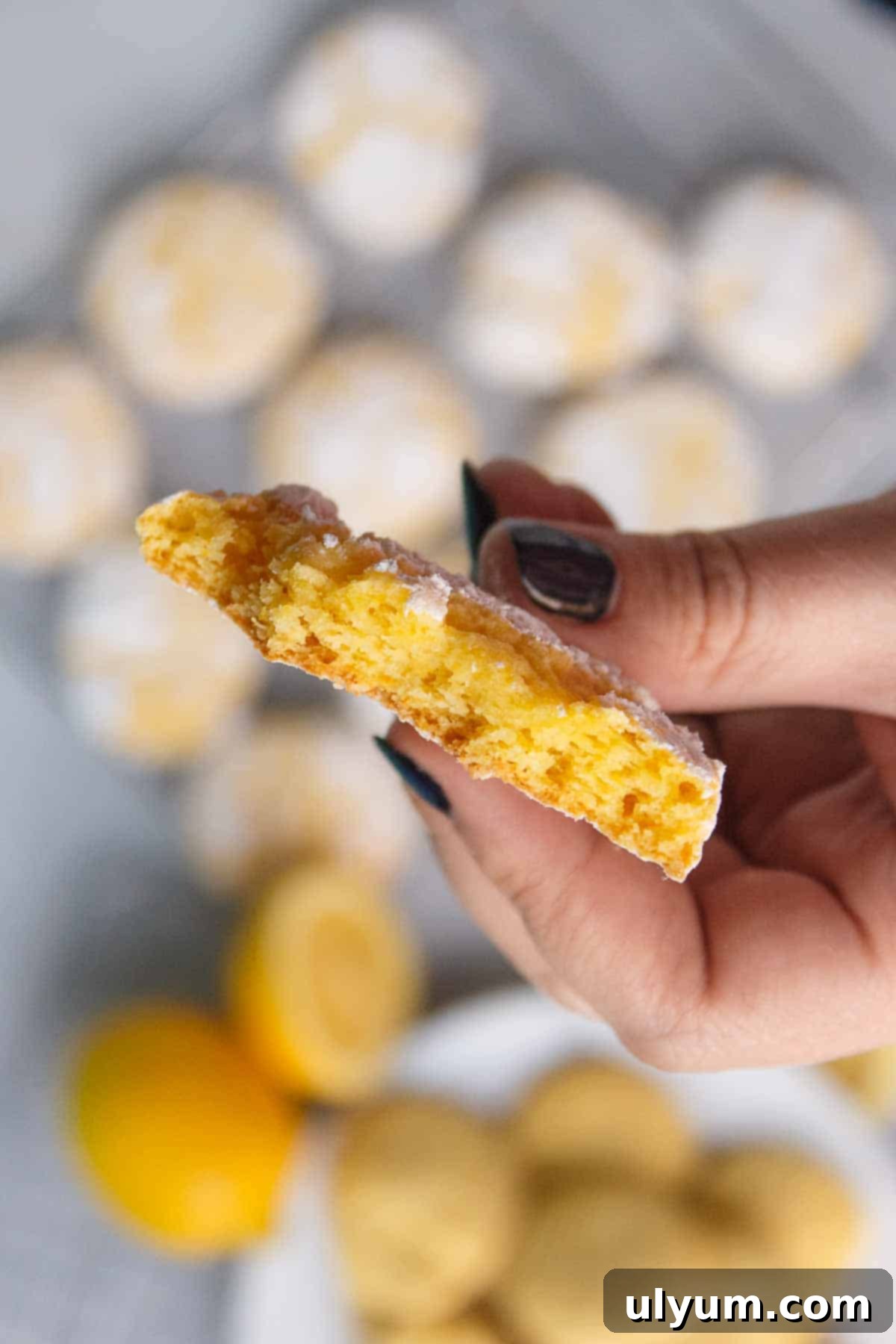 Lemon Cool Whip Cookies torn in half to show fluffy texture