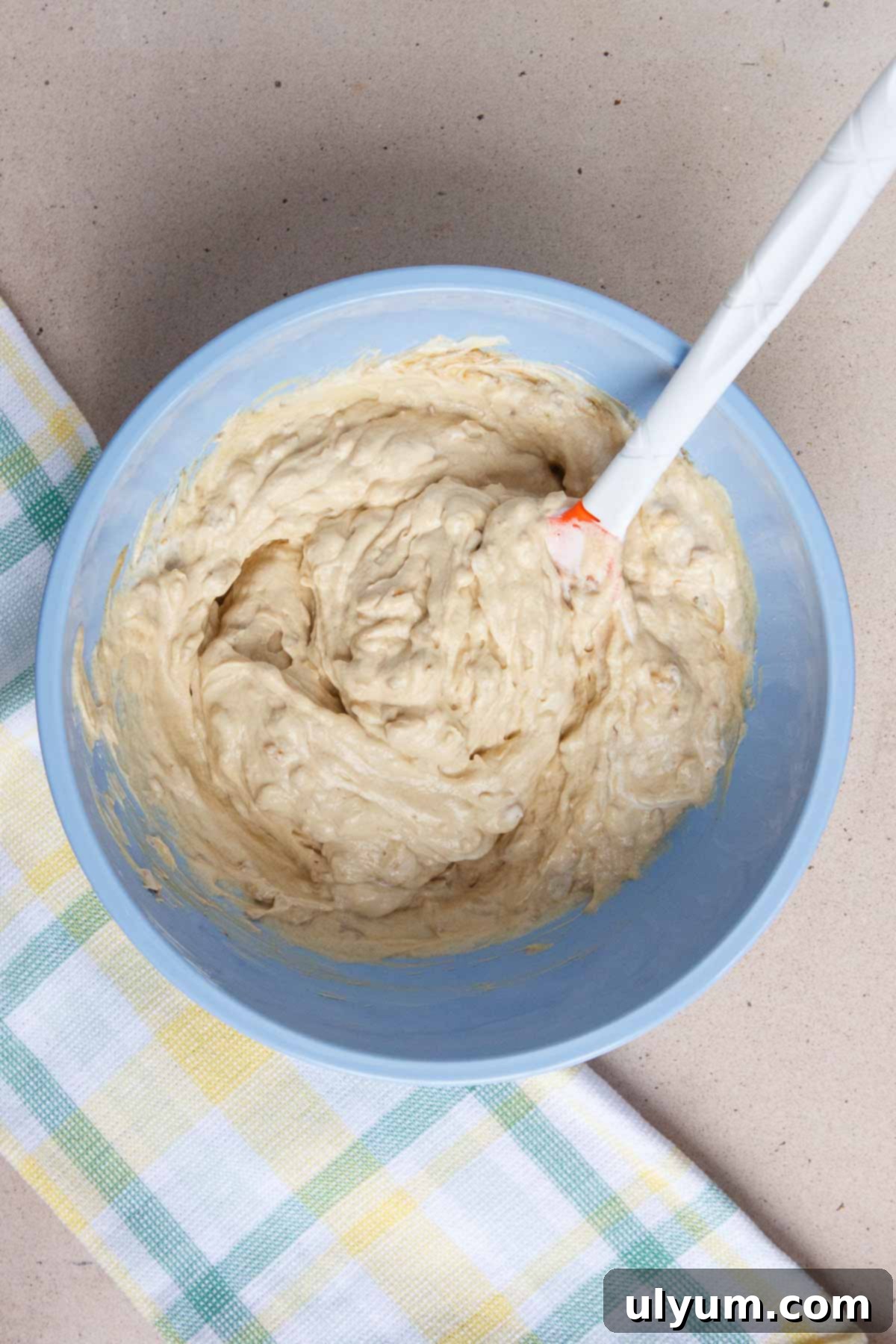 Onion mix soup mixture combined smoothly in a mixing bowl