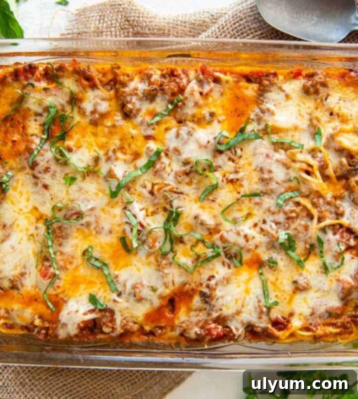 15 Hearty Homestyle Hamburger Casserole Recipes 11 Baked Spaghetti Casserole with layers of pasta, meat sauce, and cheese