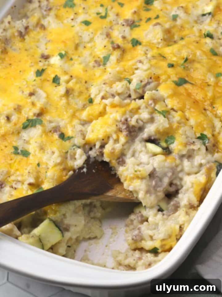 15 Hearty Homestyle Hamburger Casserole Recipes 14 Cheesy Beef Zucchini Casserole with rice and vegetables