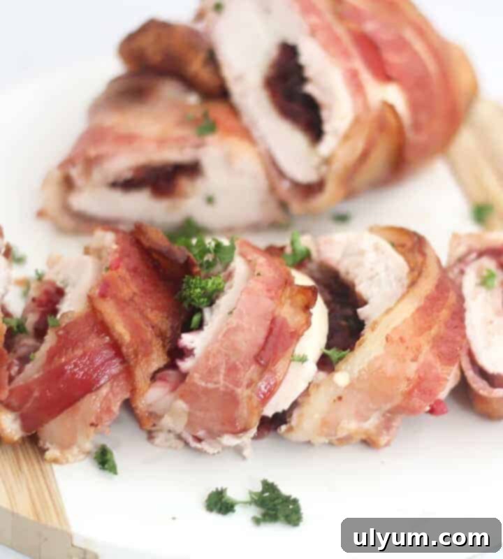 20 Genius 4 Ingredient Chicken Meals 7 Bacon Wrapped Cranberry Brie Stuffed Chicken Breasts