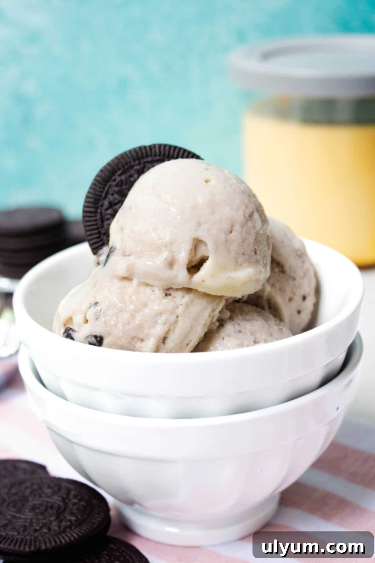 Ninja Creami Oreo Protein Ice Cream, a creamy vanilla ice cream with Oreo chunks