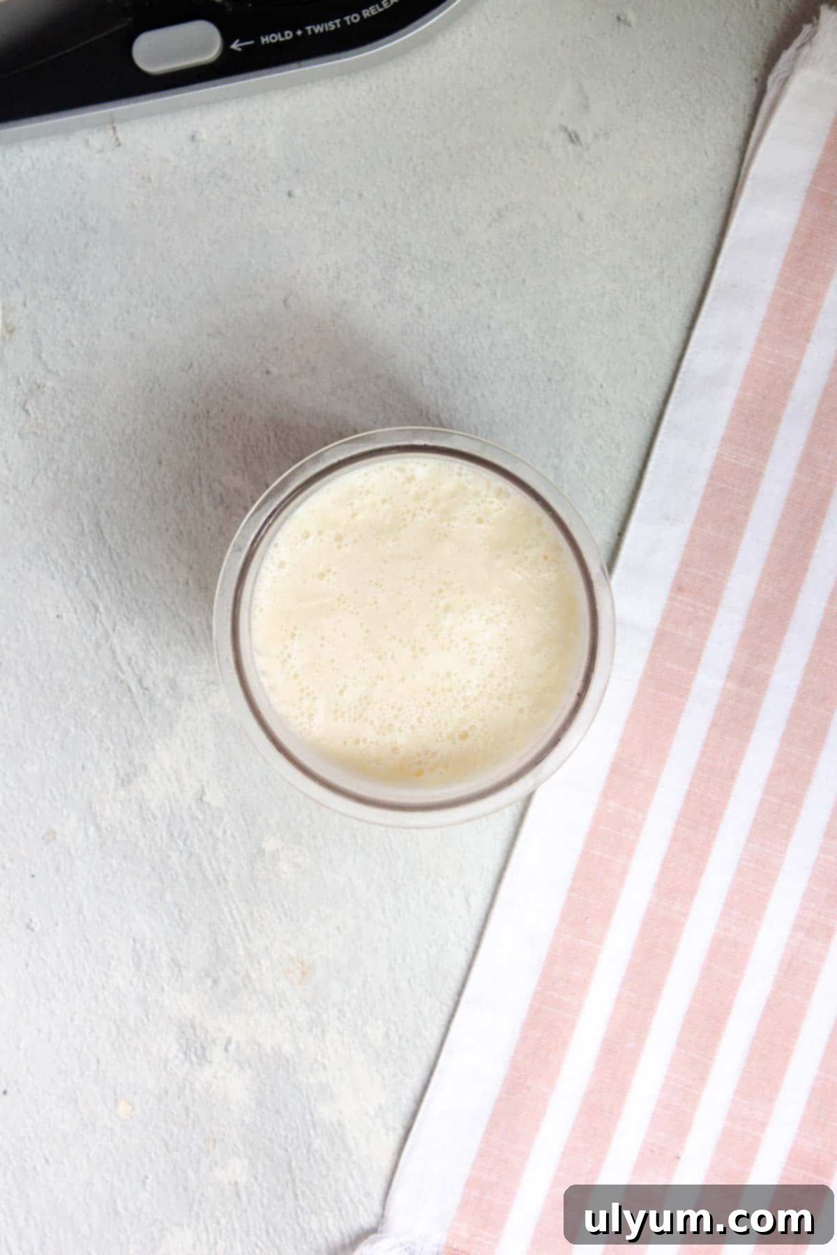 Vanilla ice cream mixture unfrozen in a Ninja Creami pint