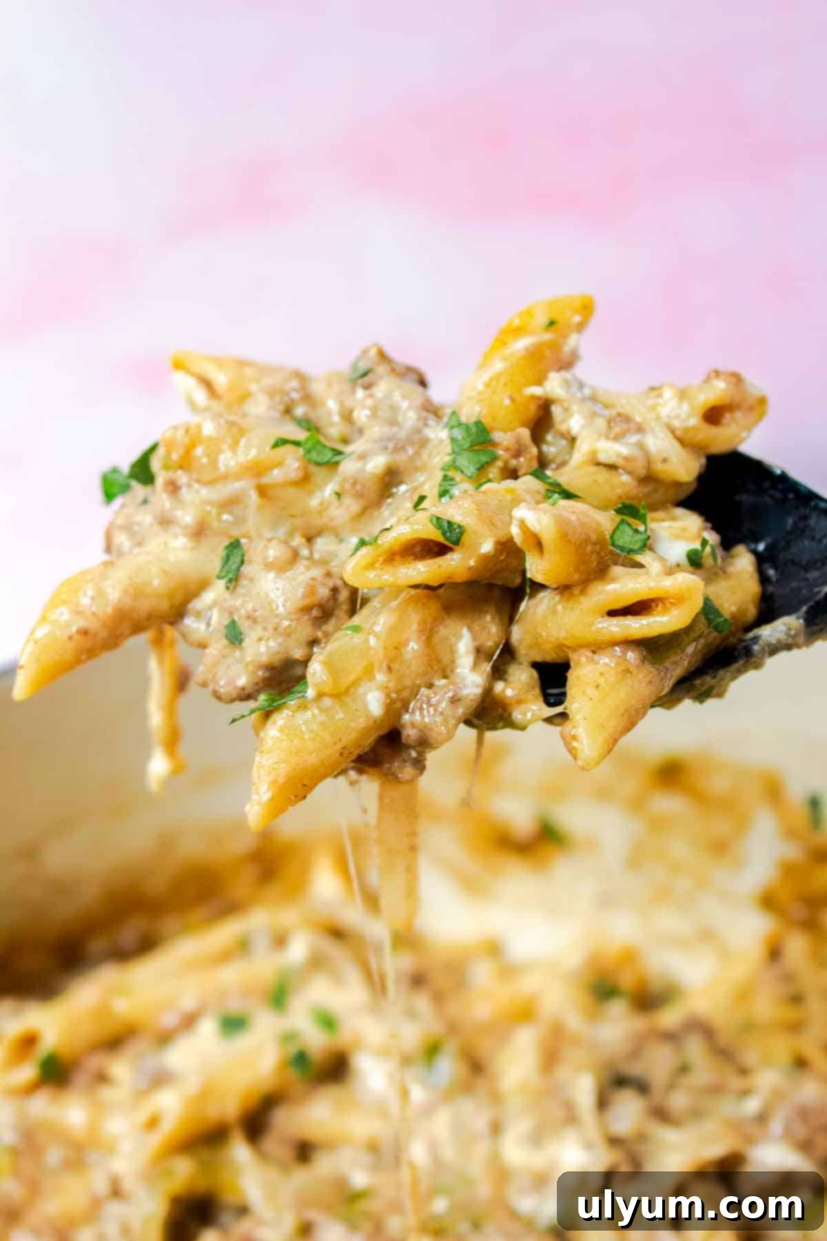 Spoonful of One Pot Philly Cheesesteak Pasta