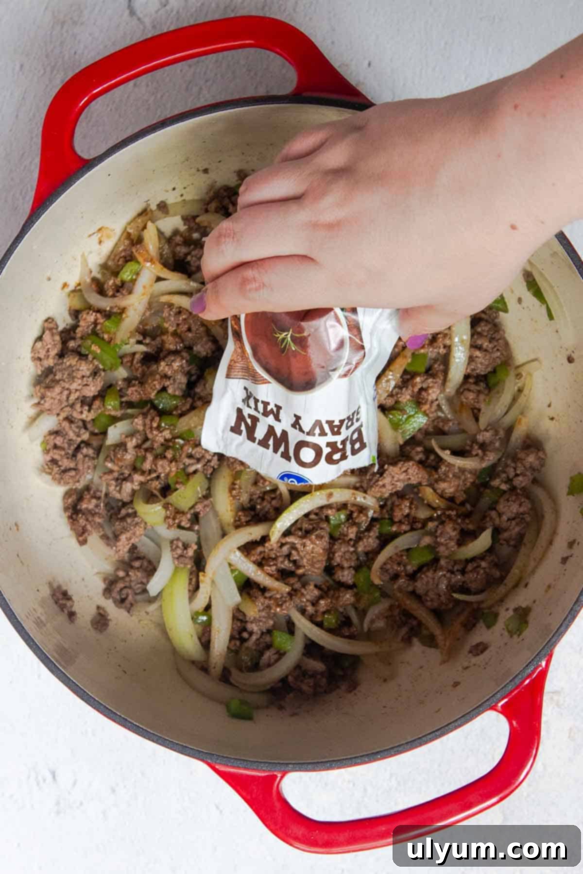 Brown gravy mix is added to the meat mixture