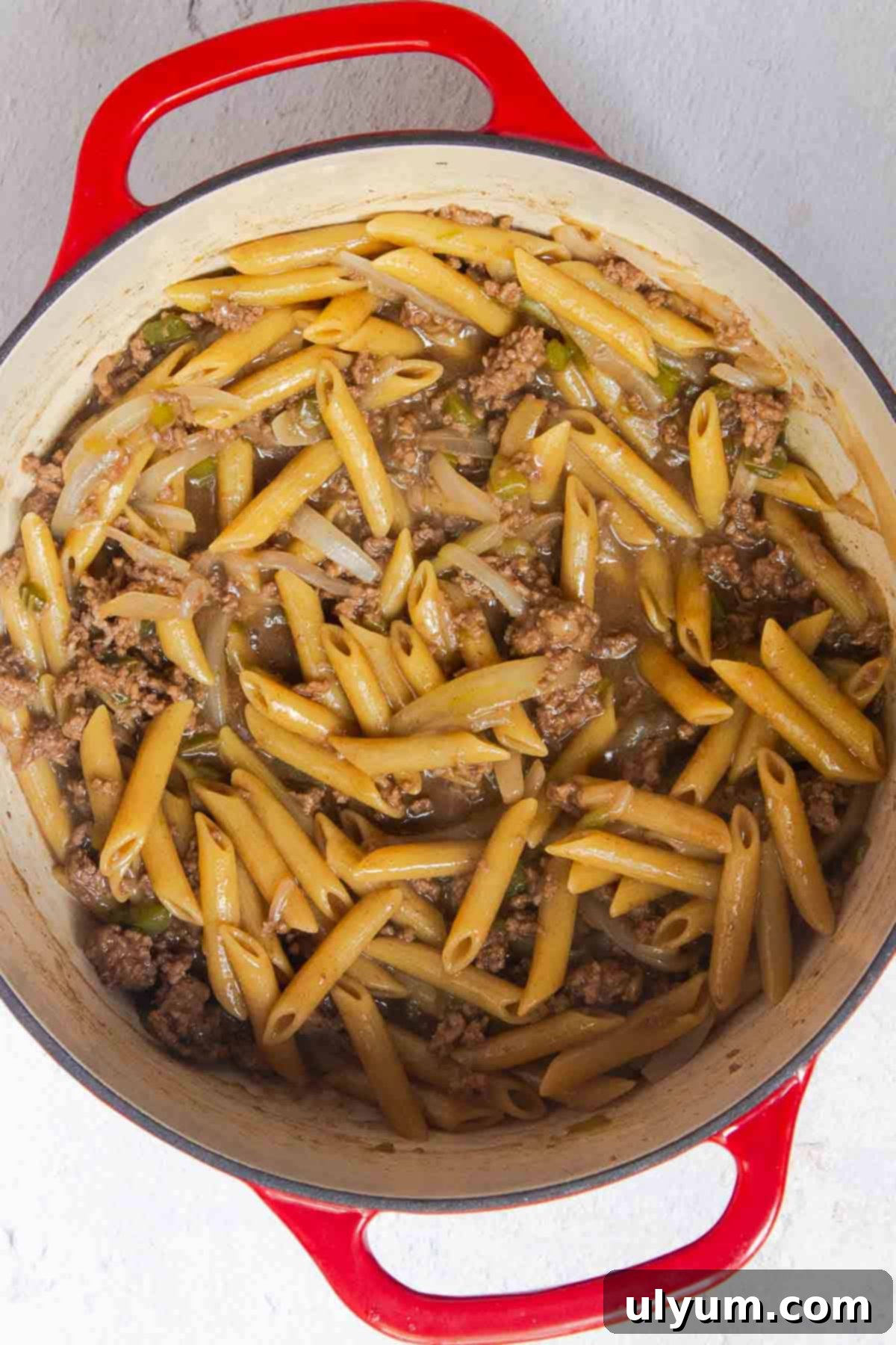 After the pasta is cooked the liquid is reduced