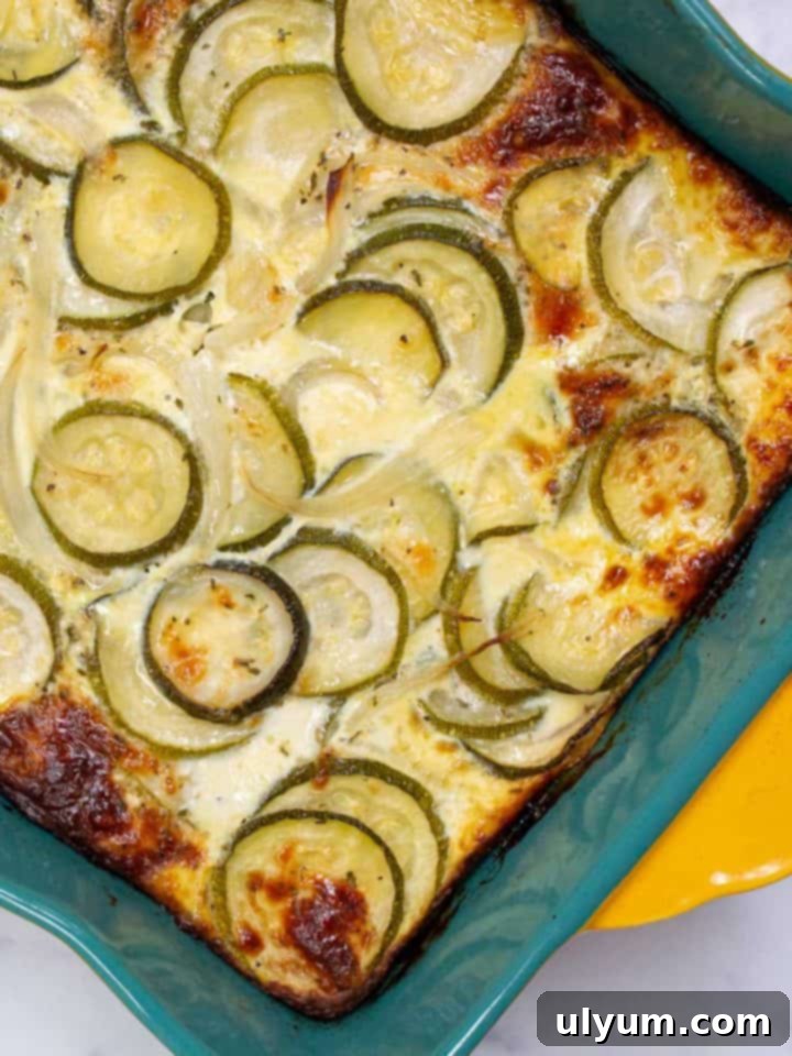 Cheesy Zucchini Casserole, a low-carb and gluten-free egg bake with fresh zucchini and mozzarella.