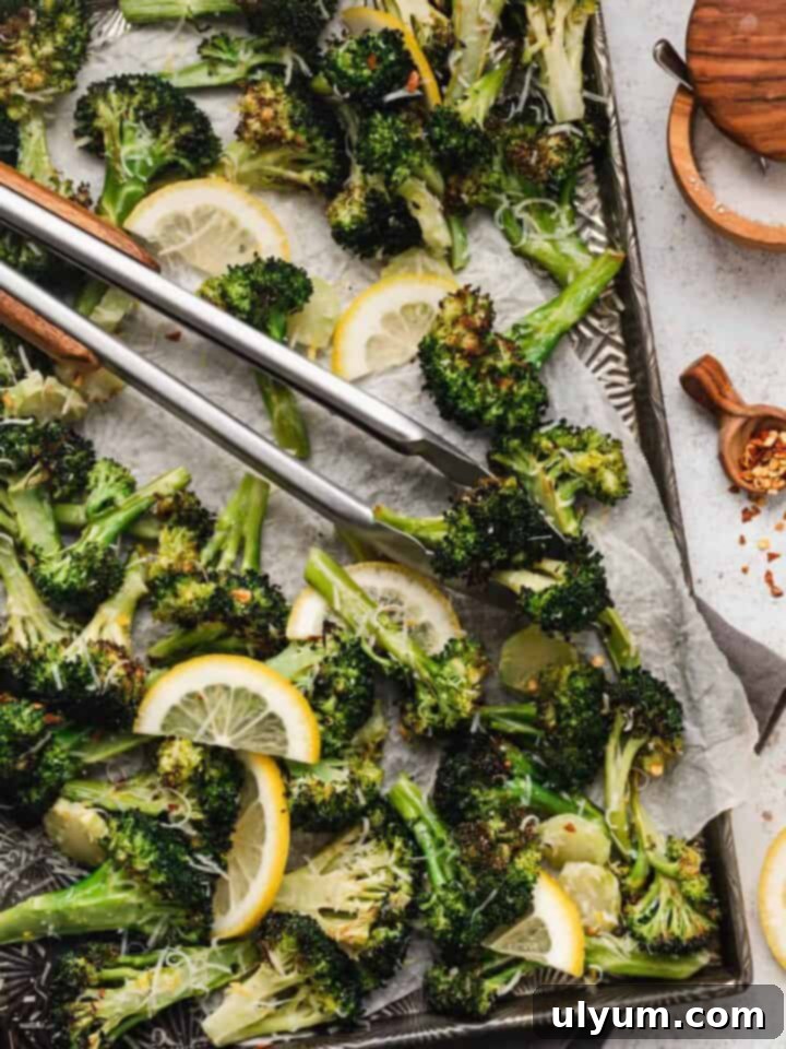 Roasted Broccoli with Lemon and Parmesan, a cheesy, zesty, and easy-to-make side dish.