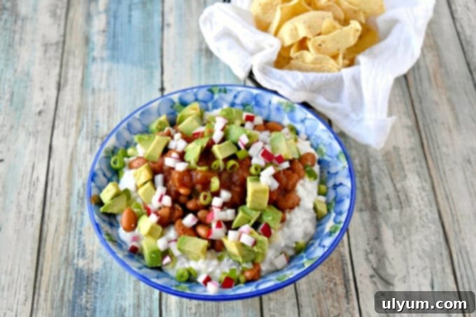 cottage cheese salsa with avocado and beans