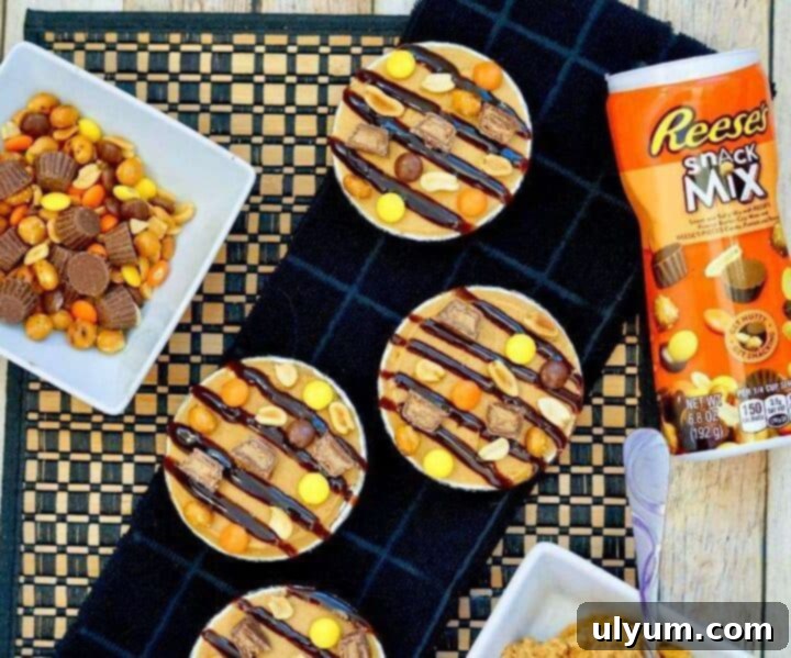 Mini Reese’s Peanut Butter Pie with mini graham cracker crusts
