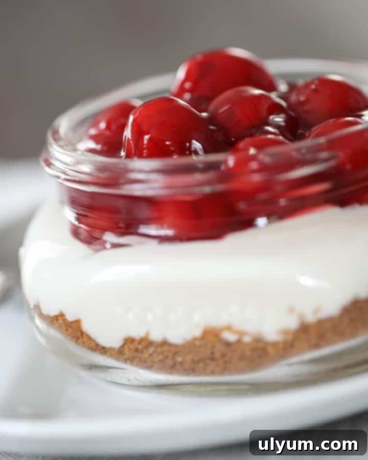 Cherry Delight Single Serving Dessert in a Mason Jar with Graham Cracker Crust