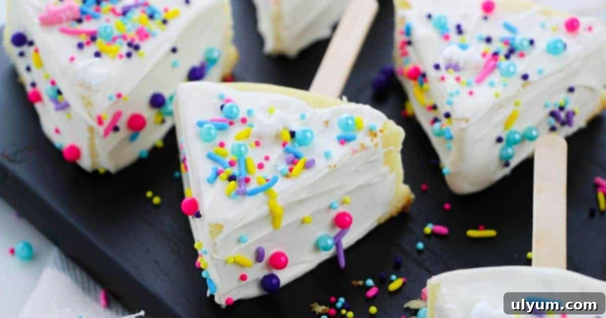 Unicorn Cheesecake on a Stick with colorful sprinkles.