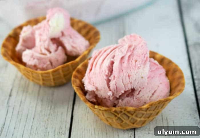 No-Churn Strawberry Ice Cream in a bowl.