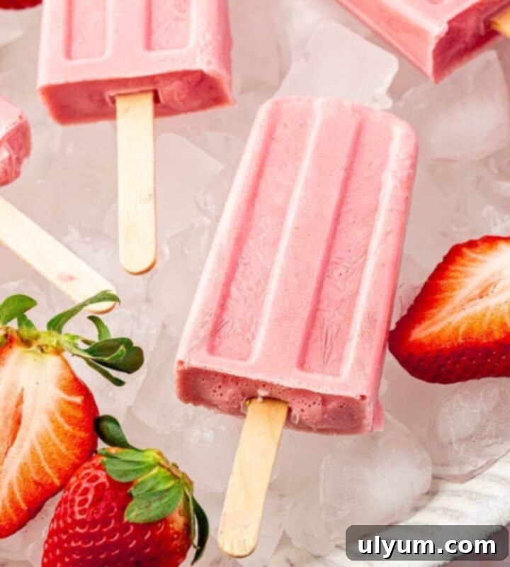 Refreshing Strawberry Popsicles for a hot day.
