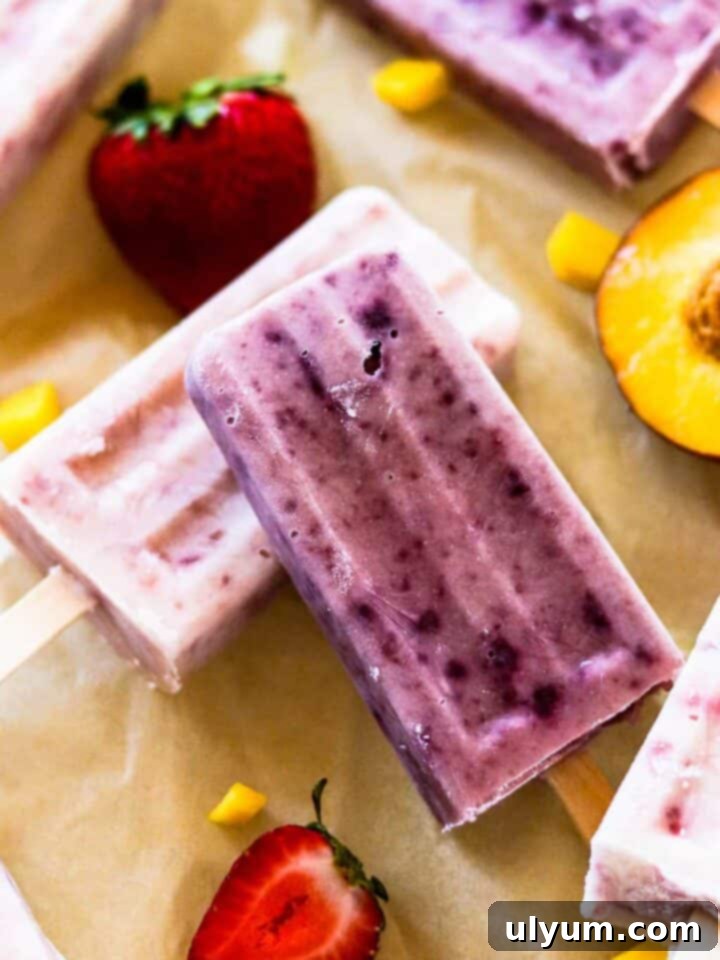 Healthy 3-ingredient Fruit and Yogurt Popsicles.